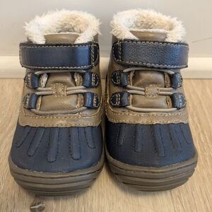 🏔️ Stride Rite Abraham Boy's Baby Navy & Brown Boots; Size: 4 Infant